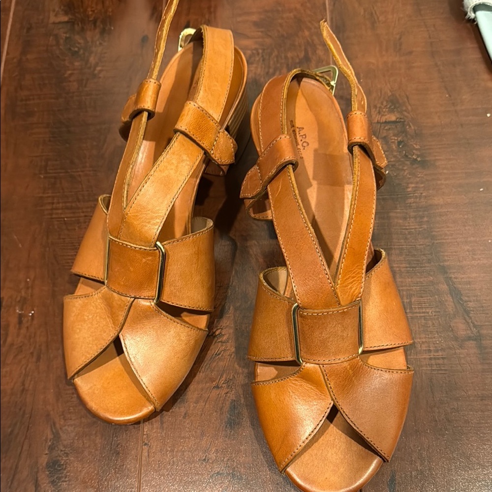 APC Brown Sandals with Chunky Heel and Slingback Design
